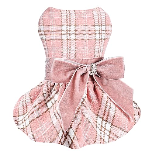 Kosiyi-Dog-Sweater-Dresses-for-Small-Dogs-Girl-Yorkie-Clothes-New-Year-Puppy-Clothes-Pink-Dogs-Dress-Princess-Plaid-Dress-Winter-Spring-Pet-Holiday-Festival-Outfits-Apparel-Dress-Small-Pink6-9lb