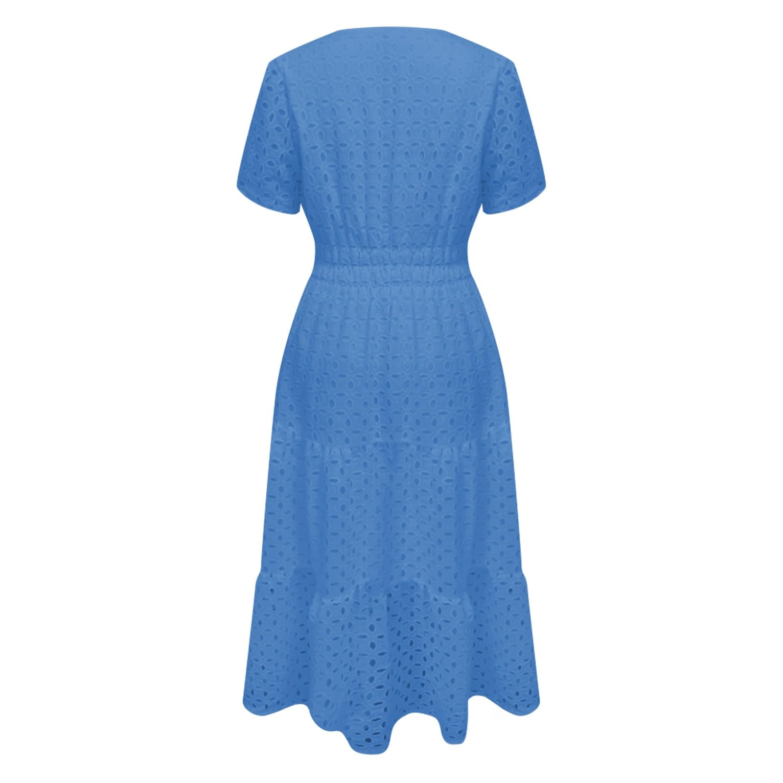 Damen Kleider Sommer Elegant Lang Sommerkleid A Linie Kleid Aushöhlen Maxikleid Mit Ärmeln Sommerkleider Frauen Strandkleid Leicht und Luftig Locker Damenkleid Einfarbig Freizeitkleider
