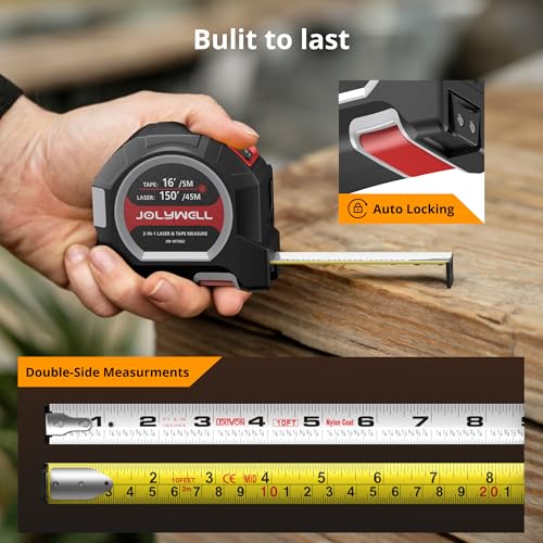 2-in-1 Laser Tape Measure, 152Ft Rechargeable Laser Measurement Tool & 16Ft Self-Locking Tape, Movable Magnetic Hook, Supports Ft/in/M, Area, Volume, Pythagoras for Construction, DIY, Woodworking - Image 5