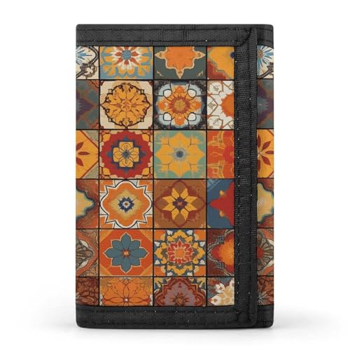 Group of Moroccan Geometric Trifold Wallet for Men - Money Clip Slim Wallets with Multiple Card Slots Minimalist Small Front Pocket Wallet for Everyday Carry