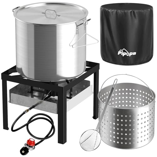 100QT Crawfish Boiler | Seafood Boiling Kit | Dustproof Cover & 16' Skimmer Included | 110,000BTU Propane Jet Burner | 0-20 PSI CSA Certified Regulator | Crab Boil Pot for Outdoor Backyard Cooking