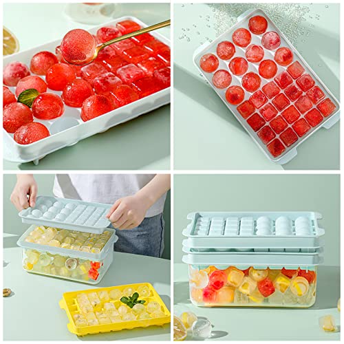 2 Pack Round Square Ice Cube Tray For Freezer, Ice Cube Mold Making 64Pcs Ice Balls With Ice Bin, Lids & Scoop, Ice Ball Maker For Chilling Drinks, Cocktails, Beer, Coffee, Meat Refrigerated (Blue) #TOP2