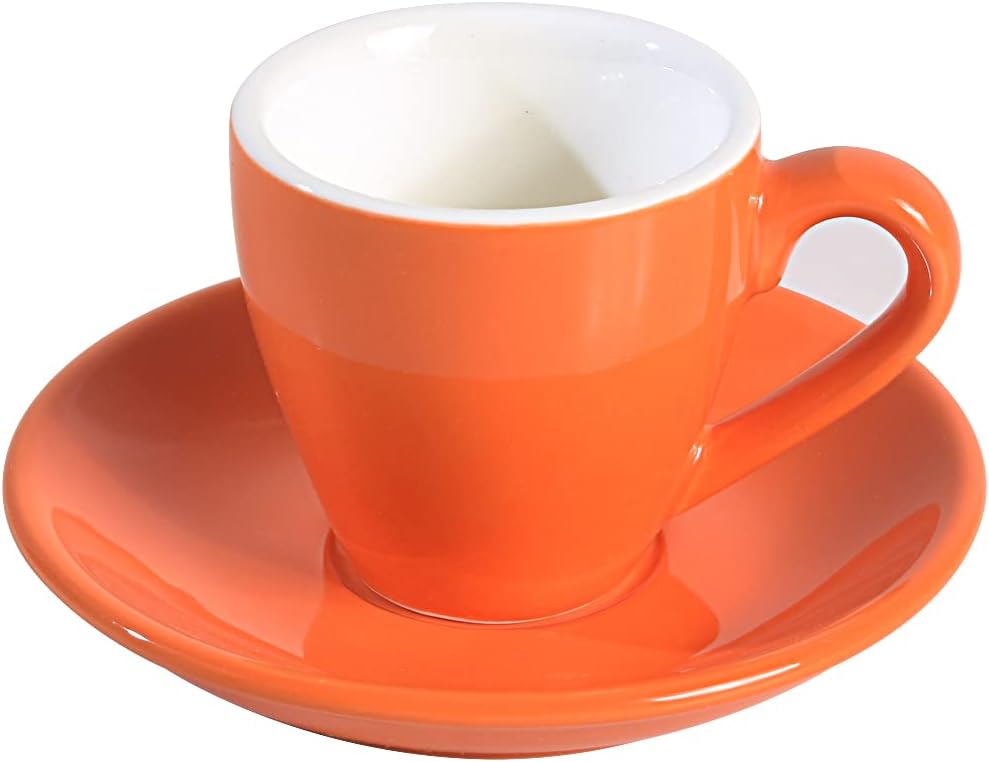 Porcelain Espresso Cup with Saucer, Espresso shot Cup, 80ml/2.7Oz, Orange
