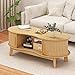 Homiflex Coffee Table, Dual Oval Coffee Table with with Storage Cabinet and Sliding Tambour Door, 2-Tier Open Storage Shelf, Mid Century Modern Coffee Tables for Living Room, Natural