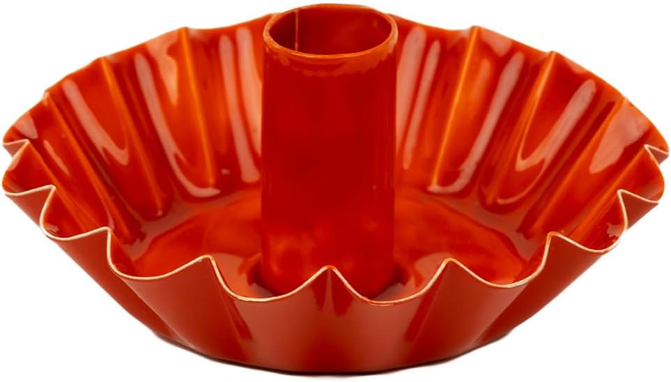 Scalloped Orange Metal Dinner Candle Holder - Handmade in India with Enamel Finish - Elegant l Table Decor - Versatile Use for Dinner Ambiance and Year-Round Mantlepiece Style Made by Talking Tables