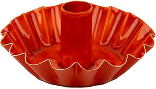 Scalloped Orange Metal Dinner Candle Holder - Handmade in India with Enamel Finish - Elegant l Table Decor - Versatile Use for Dinner Ambiance and Year-Round Mantlepiece Style Made by Talking Tables