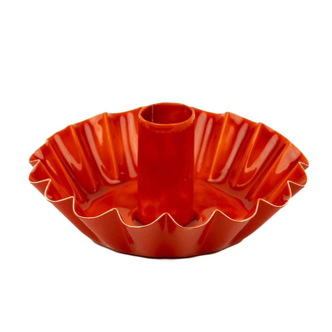 Scalloped Orange Metal Dinner Candle Holder, Handmade in India with Enamel Finish, Elegant l Table Decor