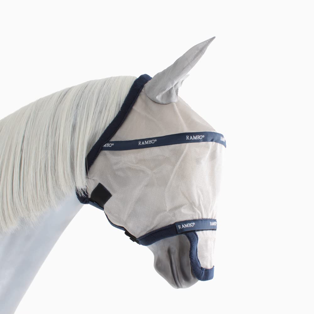 Horseware Rambo Plus Fly Mask Untreated - Silver/Navy, Größe:Kleines Pony
