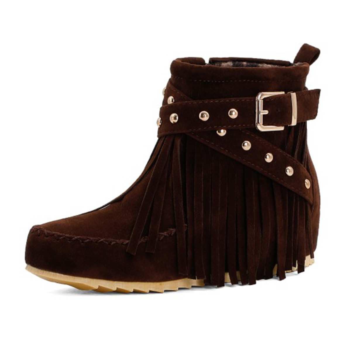 Womens Moccasins Fringe Ankle Boots Retro Suede Leather Tassel Studded Moccasins Shoes Ladies Western Casual Dressy Fashion Retro
