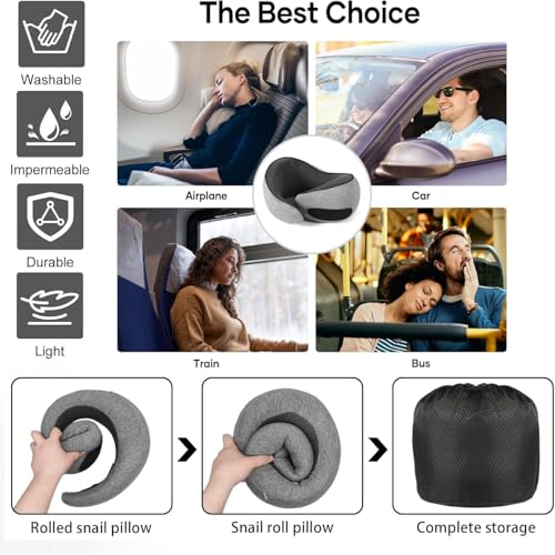 Image of Umerci Travel Pillow for Flights & Car - Memory Foam Travel Neck Pillow for Travel, Neck Pillow for Travelling, Neck Rest Cushion for Sleeping, | Comfortable Head Support Pillow with Eye Mask (Grey)