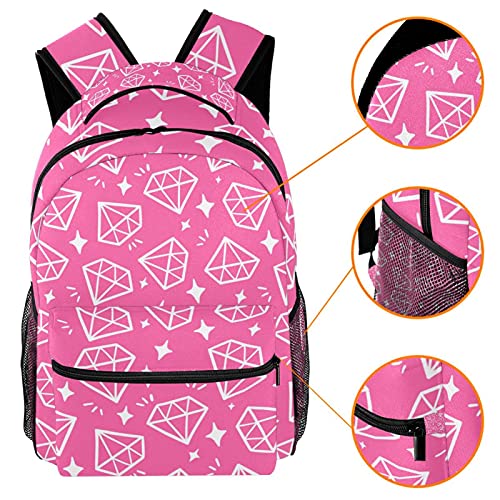 Sac à dos rose diamant pour campus et loisirs avec porte-bouteille pratique - 3