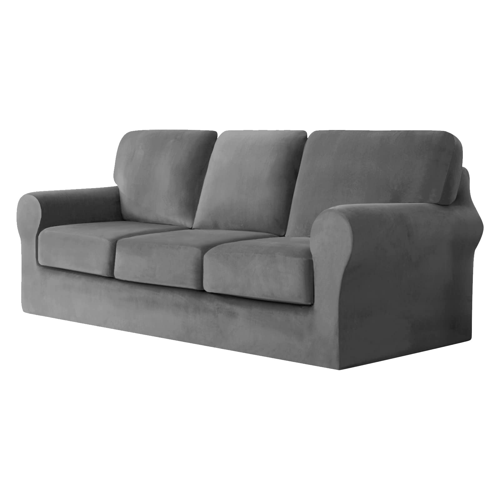 SYLC Sofa Cover with Separate Seat Cushions and Backrests Stretch Velvet Sofa Slipcover Couch Covers Furniture Protector Split Combined (Gray,Large 3-Seat Set 7 PCS)