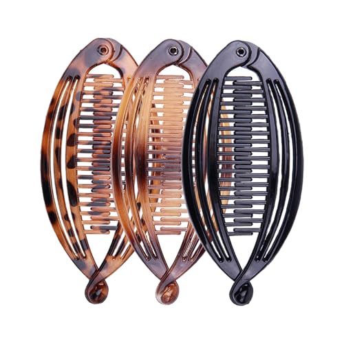 3 Stück Bananenspange,Vintage Fischschwanz Haarspange,Flexible Haarclips für dickes Hair,Ideal für Pferdeschwanz und Hochsteckfrisuren,Bananen Haarspangen für Frauen Langes,Lockiges und Glattes Haar