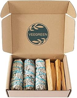 Veegreen White Sage Smudge Sticks and Palo Santo - Smudge Kit Natural - Smudging kit for House, Home Cleansing incense, Burning Sage - Healing - Purifying - Meditation