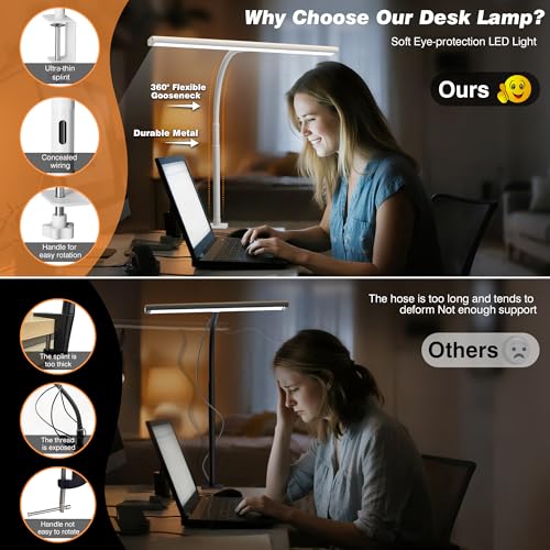 Image of Airlonv LED Desk Lamp for Office Home, Eye-Caring Desk Light with Stepless Dimming Adjustable Flexible Gooseneck, 10W USB Adapter Desk Lamp with Clamp for Reading, Study, Workbench