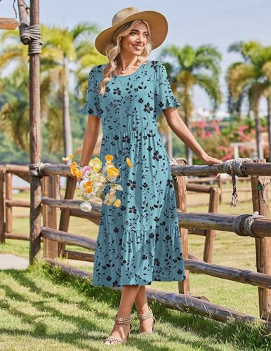 Image of Zeagoo Womens Summer Dresses 2026 Casual Midi Dress Flowy Sundress Ruffle Short Sleeve Tiered Dresses A Line Boho Dress