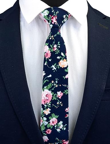 Image of GUSLESON Fashion 2.4 inch(6cm) Floral Skinny Tie for Men Slim Flower Print Cotton Necktie for Wedding Party