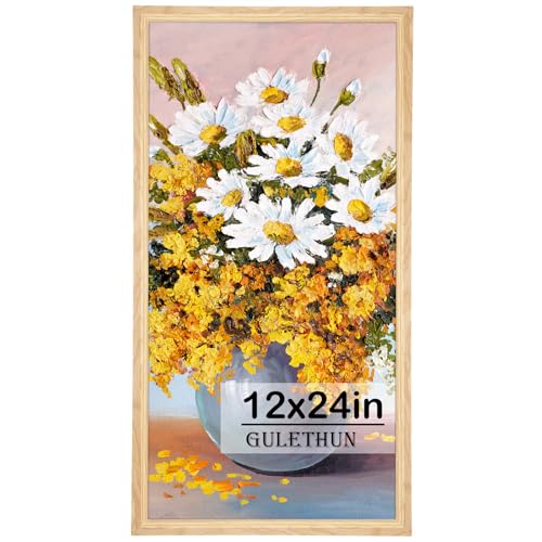 GULETHUN 12x24 Picture Frame, Natural Wood Poster Frame, Home Decor Natural Gallery Frames, Horizontal or Vertical Format, Sturdy, Plexiglass, Large Wall Decor, for Photos, Artworks, Posters
