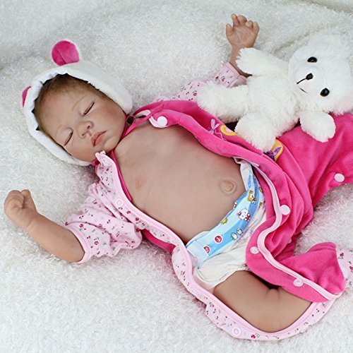 Nicery Renacer De La Muñeca De Silicona Suave Vinilo De 22 Pulgadas 55 Centímetro Magnética Boca Realista Chico Rosa De La Muchacha Del Juguete Para Dormir Ojos Cierre Del Oso Reborn Doll A1ES
