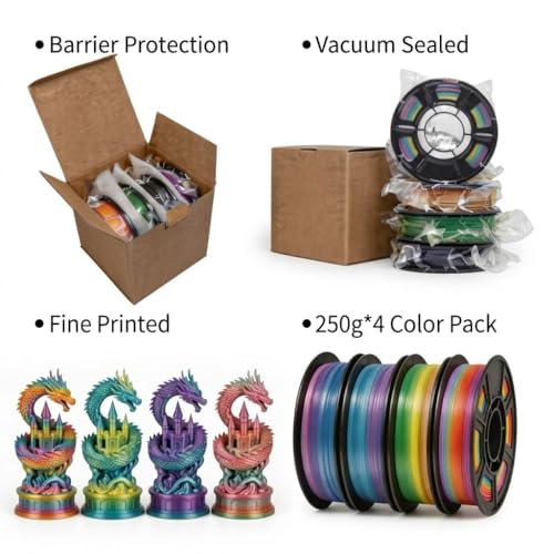 Image of Silk PLA 3D Printer Filament Bundle 1.75mm Filajoy3D Multicolor 3D Printing Filament 250g*4 Dimensional Accuracy + /- 0.02mm for Most FDM 3D Printers