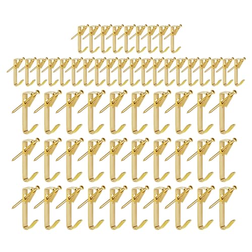 Image of Generic 120Pcs Picture Hooks Gold Hanging Hardware Painting Hanger Metal Picture Hanging Kit for Office Mirror Wooden Hard Walls Jewelry