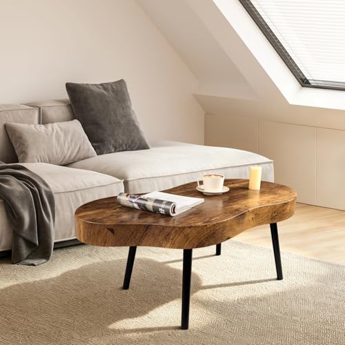 Image of Coffee Tables for Living Room Mid-Century Small Coffee Table Wood Framed Cloud Shaped Center Table Easy Assembly Portable Furniture for Bedroom Apartment Reception Room Retro Brown