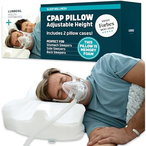 Lunderg CPAP Pillow for Side Sleepers - Includes 2 Pillowcases - Adjustable Memory Foam Pillow for Sleeping on Your Side, Back & Stomach - Reduce Air Leaks & Mask Pressure for a Better Sleep Cover