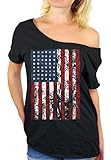 Awkwardstyles American Flag Distressed Off Shoulder Tops T-shirt + Bookmark L Black