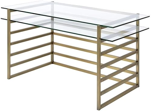 ACME Furniture Shona escritorio oro antiguo y vidrio transparente