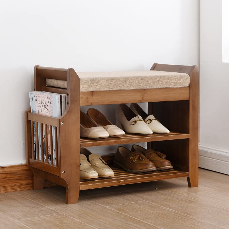 Banc de rangement chaussures avec assise confortable et étagères d'entrée