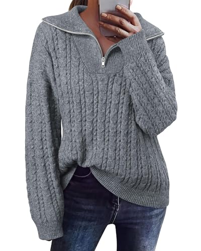 Vivilli Women's Oversized Sweater Quarter Zip Chunky Cable Knit Sweaters Fall Winter Fashion Pullover Sweater Tops3