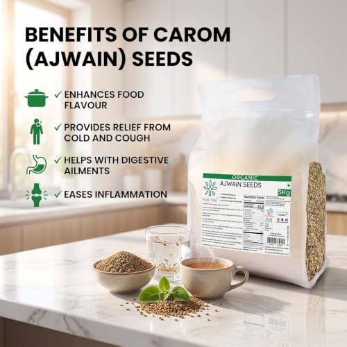 Image of Pure Tree Certified Organic Carom Seeds | 5 Kg / 5000 g | Ajwain Seeds | Omam | Vamu | Ajowan | Ayamodakam Seeds Rich In Antioxidants
