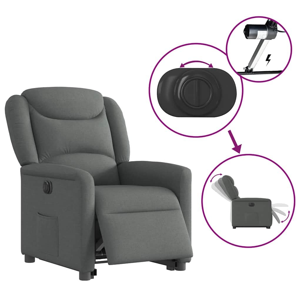 vidaXL Relaxsessel mit Aufstehhilfe Elektrisch Dunkelgrau Stoff