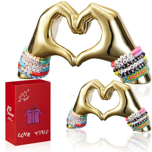 Nxsyn 2Pcs Heart Hands Statue - Love Finger Sculptures for Modern Aesthetic Home Decor: Perfect Living Room, Bedroom and Office Display - Elegant Wedding Gift for Love and Anniversaries(No Bracelets)