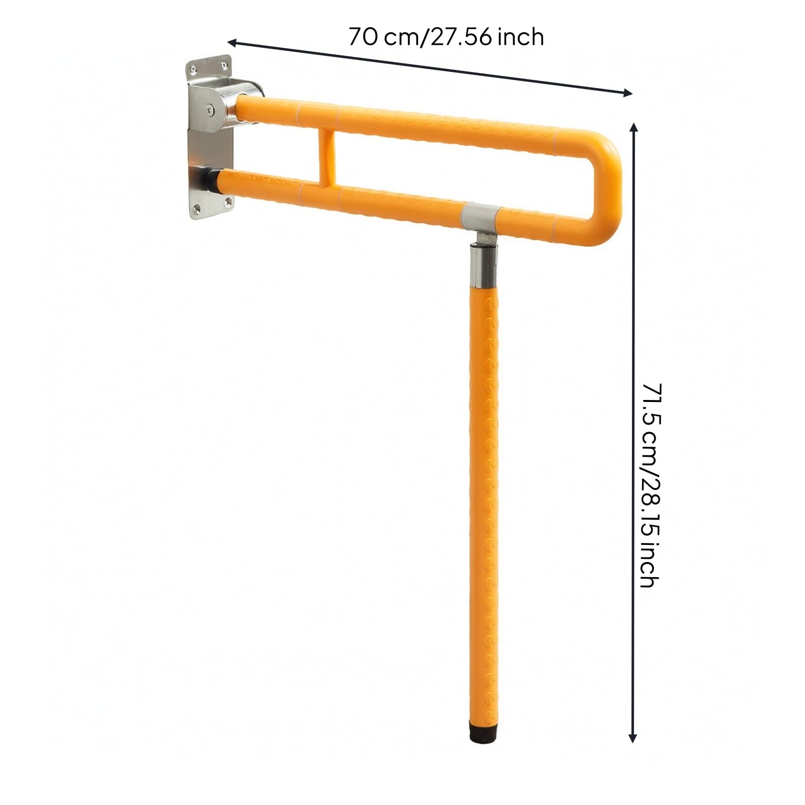 Maniglione Pieghevole Sicuro, Giallo, Giallo, 700mm - Con Gamba | Resistente Corrosione, Robusto, Barra di Sostegno per WC, Bagno, Anziani