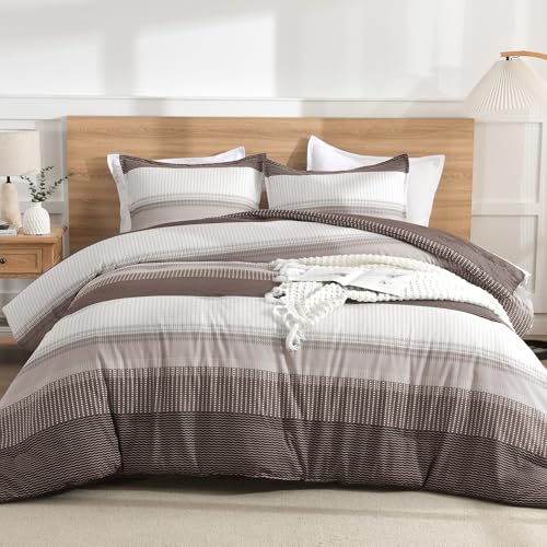 Litanika Comforter Set Twin/Twin XL Chocolate - 2 Pieces Lightweight Colorblock Stripe Fluffy Bedding Comforter Sets, All Season Bed Set