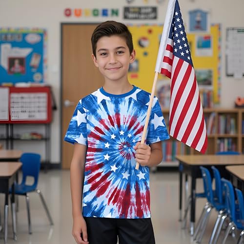 4th of July T-Shirt Boys Girls American Flag Shirts Toddler Short Sleeve Tees Kids Patriotic Star Stripe Tops Age 3-143
