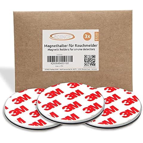 ECENCE 3pcs Magnetic Smoke Detector Mount Magnetic Adhesive Pads For Smoke Alarms Ø 50mm - Fast & Safe Mounting - No Drilling Or Screws - Fire Protection - Installation Tool Cover