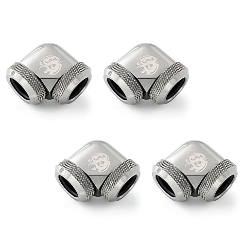 Bitspower Dual Enhance Multi-Link Adapter Fitting for 12mm OD Rigid Tubing, 90 Degree Angle, Black Sparkle, 4-Pack