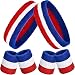 Bememo 6 Pieces Striped Sweatbands Set, Includes 2 Pieces Sports Headband and 4 Pieces Wristbands Sweatbands Colorful Cotton Striped Sweatband Set for Men and Women (Red white and blue)