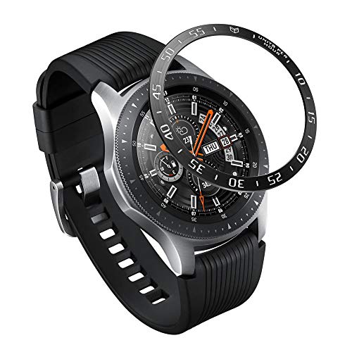 PINHEN Anillo de bisel compatible con Galaxy Watch 46 mm – Cubierta adhesiva antiarañazos de aluminio y metal protector de anillo para Galaxy Gear S3 Frontier/Classic/Galaxy Watch 46 mm, A-negro