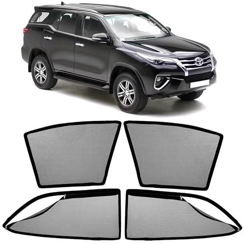 Image of AutoStory Magnetic Car Sunshade for Fortuner 2016-2026 | Front Half Cut for Mirror Visibility + Rear Full Coverage with Zipper | Heavy Heat & UV Protection | Privacy Side Window Curtains Shades