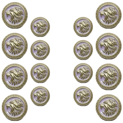 Image of Abs Golden 3D Lion Head Shank Button Embedded Enameled Lucite Round Abs Button for Blazer Suits Coat Bandhgala DIY Art & Crafts (Pack of 16 (8 Big + 8 Small), Pink Lucite)