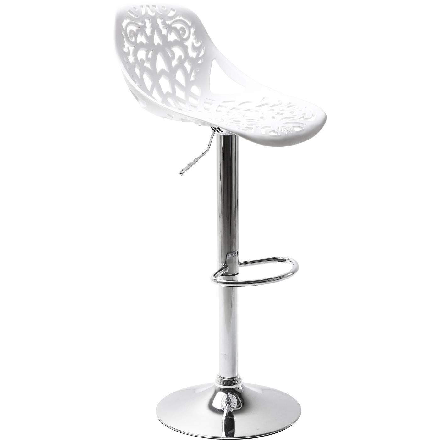 Kare Design Barhocker Ornament, moderner, massiver Design-Tresenstuhl mit Rückenlehne, höhenverstellbar, mattweiß-silber, chrom, 50 x 44.5 x 85 cm (H/B/T)