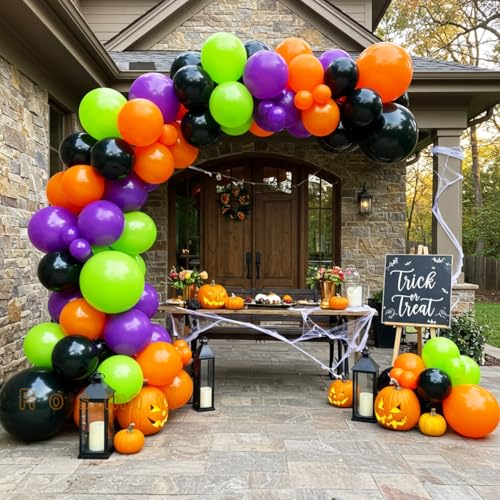 Halloween Balloon Arch Kit – 146pcs Orange Black Green Purple Balloons Garland for Halloween Decorations, Party Backdrop, Birthday Celebration, Spooky Haunted House, Trick or Treat Party Supplies