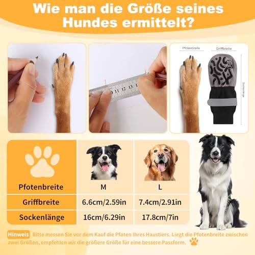Deepton 2 Paar Hundesocken Anti Rutsch, Weiche Hundeschuhe Pfotenschutz Outdoor, Pfotenschutz Hund mit Verstellbarem Klettverschluss, Hundesocken Leckschutz für den Innen- und Außenbereich, L