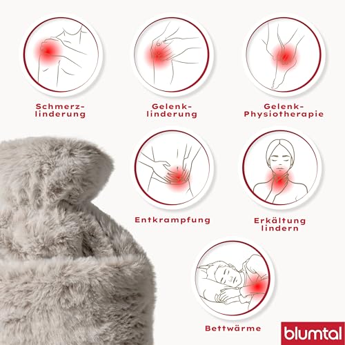 Blumtal Premium Wärmflasche mit Bezug & Tasche flauschig - Wärmeflasche aus verwendungssicherem Naturkautschuk mit Flauschbezug - auslaufsichere Bettflasche mit Innenfutter - Wärmeflasche Braun