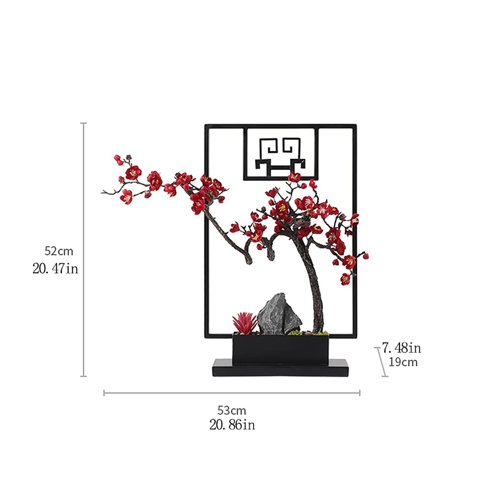 Plante Artificielle Plantes de prune artificielle Plantes en pot de style chinois Séjour floral ornements Cadres métalliques Faux décorations de plantes for le salon bureau et étudier Bonsai Artificie