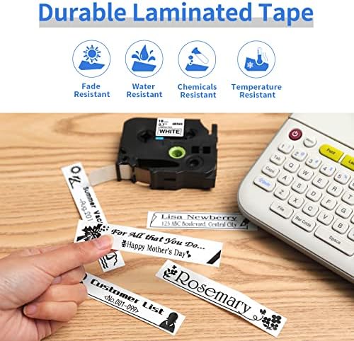 Tz Tape 18mm 0.7 Laminated White Replacement for TZe-241 TZe Ptouch Black on White Compatible with Brother P-Touch Label Maker Refills PTD400 PTD600, ...