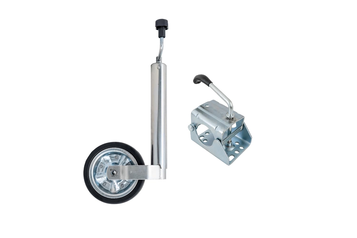 Knott Stützrad Set TK60 mit Klemme KLE60, 60 mm, 250 kg, 530-760 mm | Verzinkter Stahl mit Vollgummirad. Für PKW-Anhänger, Wohnwagen und Bootsanhänger zum sicheren Rangieren und Abstellen.